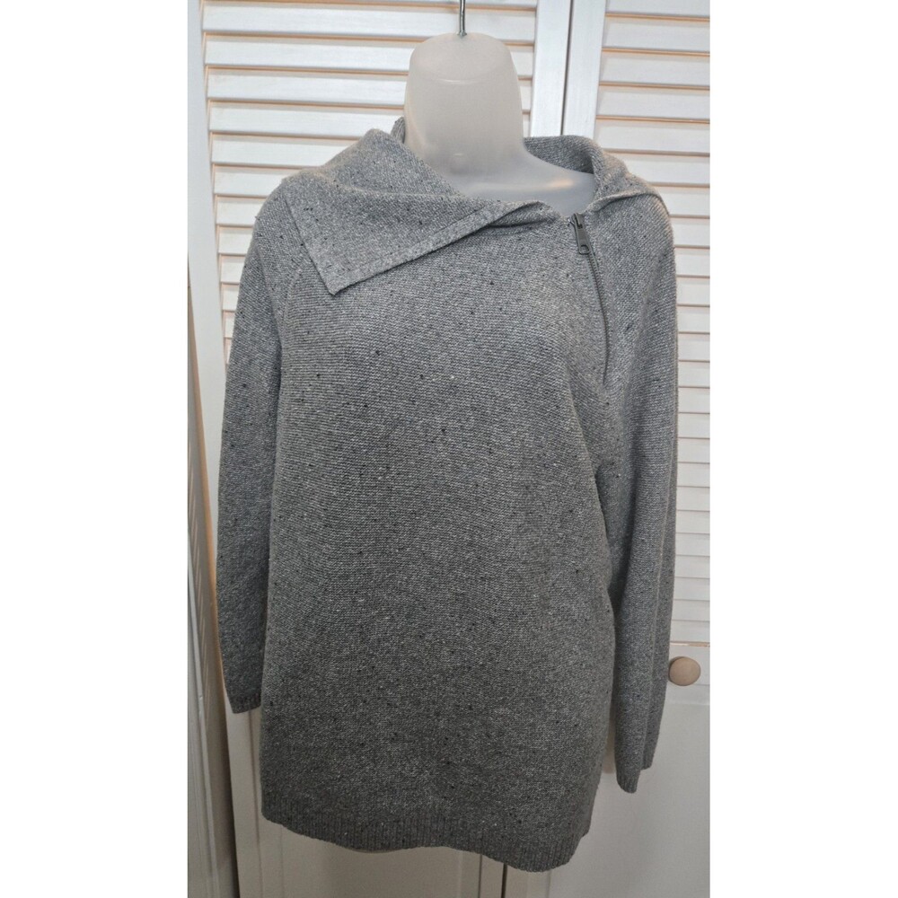 NWOT Talbots Grey Asymmetrical Split Zipper Collar Sweater Size Large